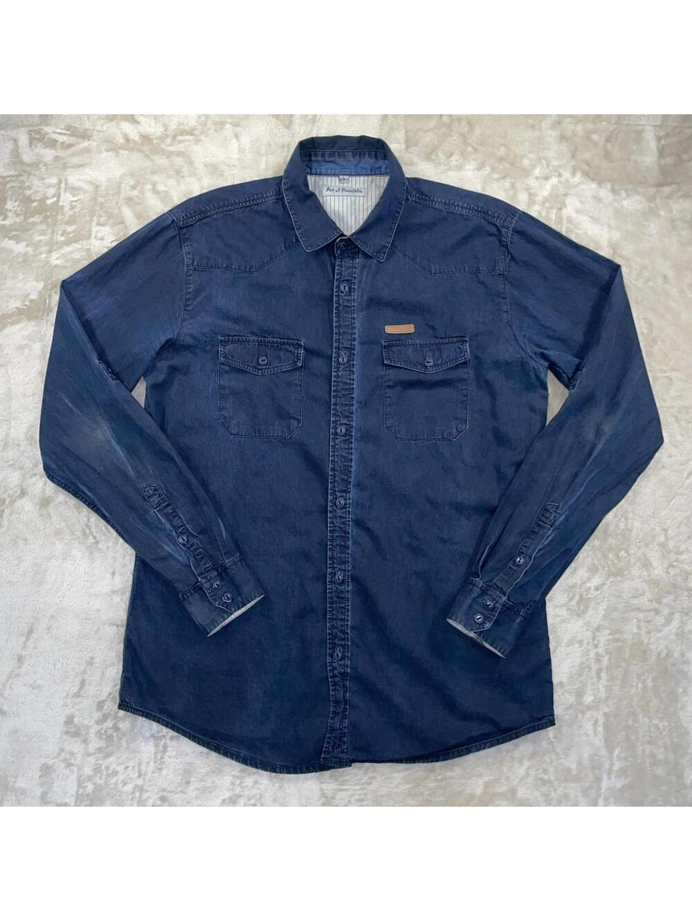 Art If Possible AOP Men’s Long Sleeve Button Up Blue Shirt Sz L